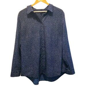 Talbots Navy White Polka Dot Wrinkle Free Button Up Blouse‎